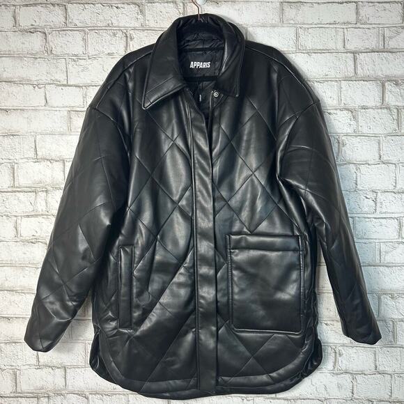 APPARIS Black Jacket Stevie Vegan Faux Leather Quilted Oversize M NEW NWT - Picture 2 of 10
